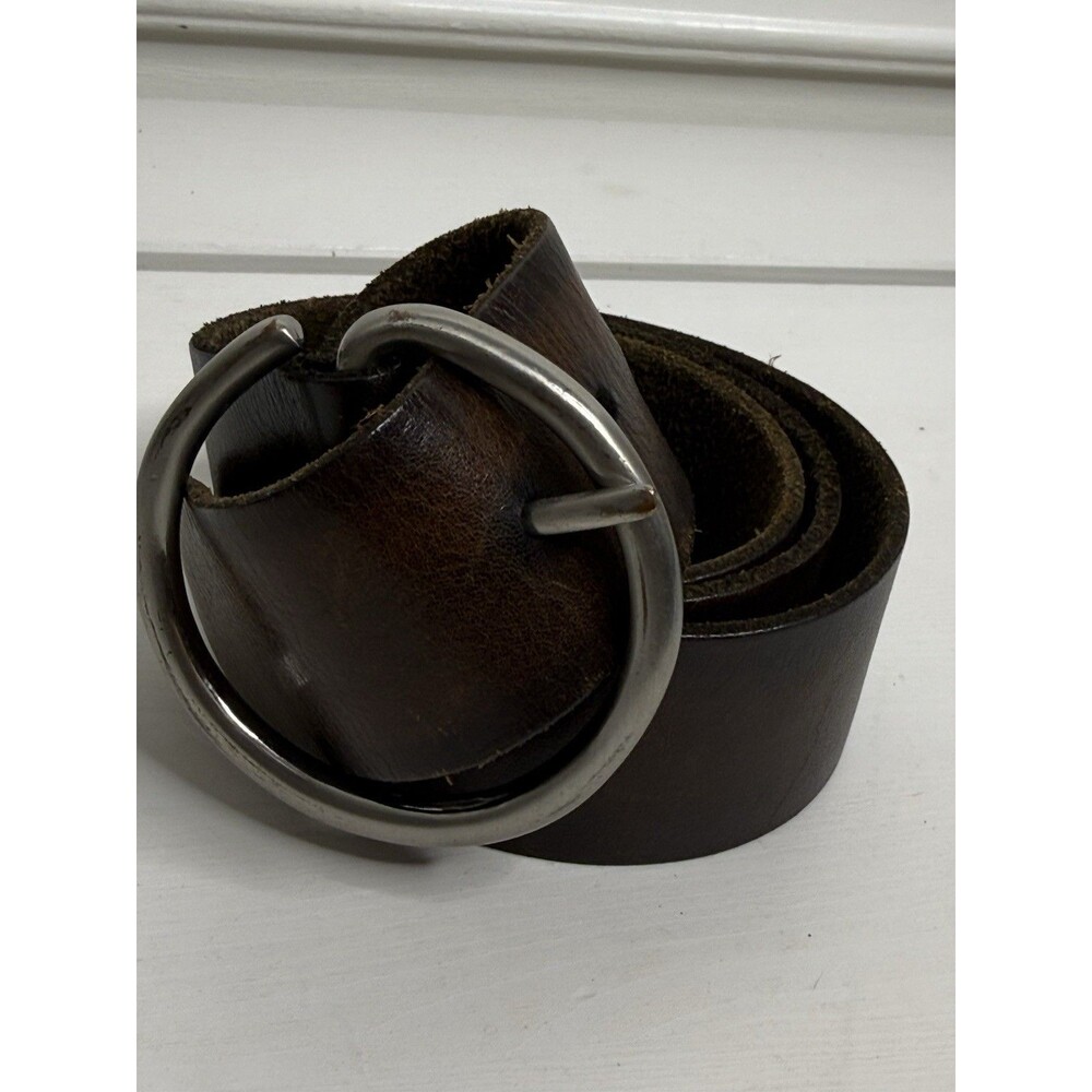 American Leather Co Brown Genuine Leather Wide Belt Round Buckle M